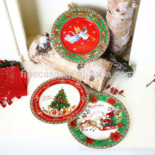 10.5 Inches New Bone China Red Wholesale Dinner Plate with Christmas Pattern